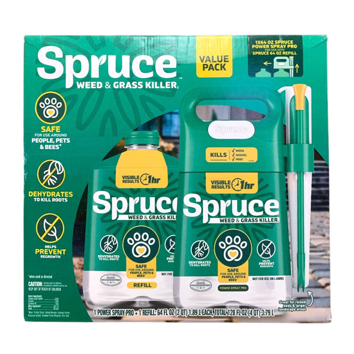 Spruce Weed & Grass Killer Kit, 1 Power Spray Starter Kit and 1 Refill, 64oz x2