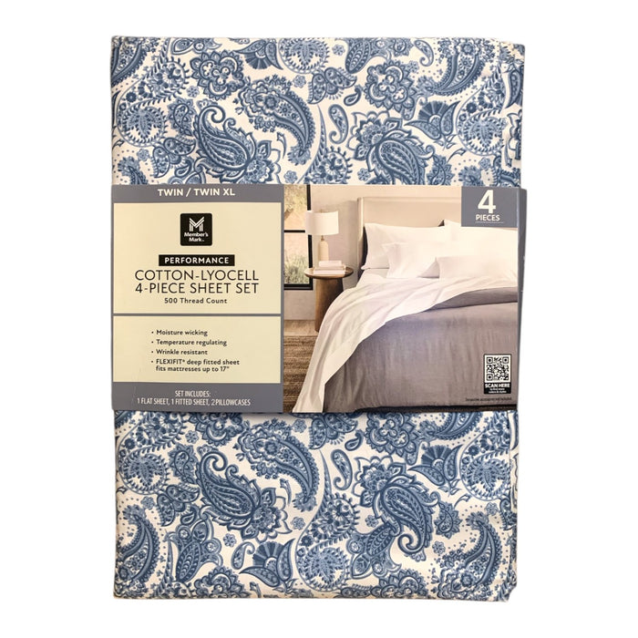 Member's Mark Performance Cotton-Lyocell 4-Piece Sheet Set, Twin/Twin XL, 500TC