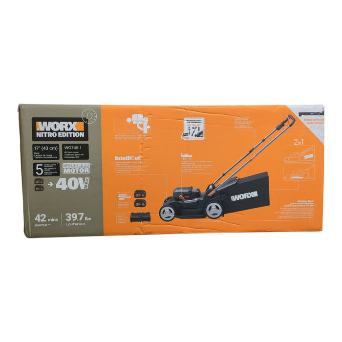 WORX WG745.1 40V 17'' Brushless Cordless Battery Powered Push Lawn Mower