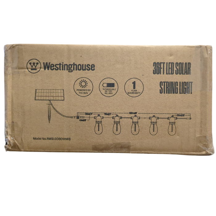 Westinghouse 36' Solar Powered LED Vintage White String Light Set, 15 Bulbs