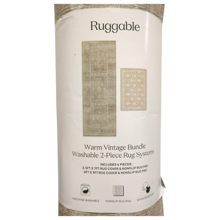 Ruggable 4pc Washable Rug System Set, 2.5ftx7ft & 2ftx3ft, with Non-Slip Pads