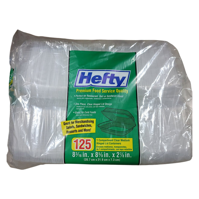 Hefty Clear Hinged Lid Plastic Container, 8" x 8" (125 ct.)