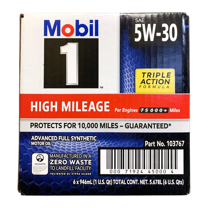 Mobil 1 5W-30 High Mileage Advanced Full Synthetic Motor Oil 6 pack, 1-quart