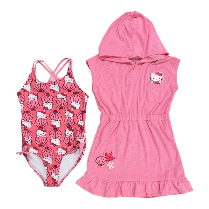 DreamWave Girls 2-Piece Hooded Cover Up and Swimsuit Set