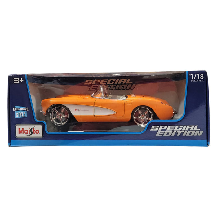 Maisto Toys 1/18 1957 Corvette Die Cast Toy Car, Orange & White