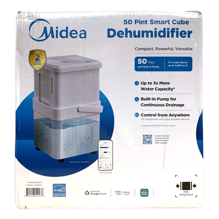 Midea 50 Pint Smart Cube Dehumidifier with Built-In Pump, MAD50PE1QWT-S