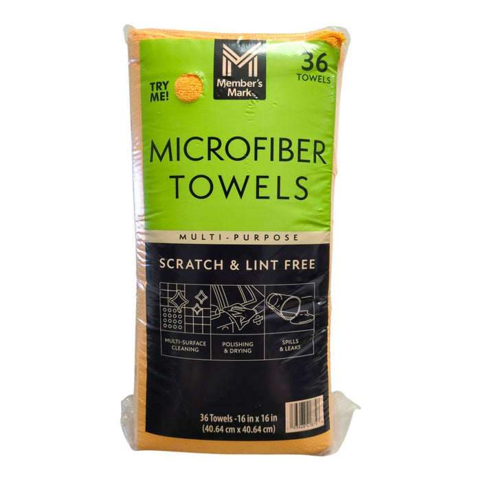 Member's Mark Microfiber Towels, 16" x 16", 36 ct, Orange