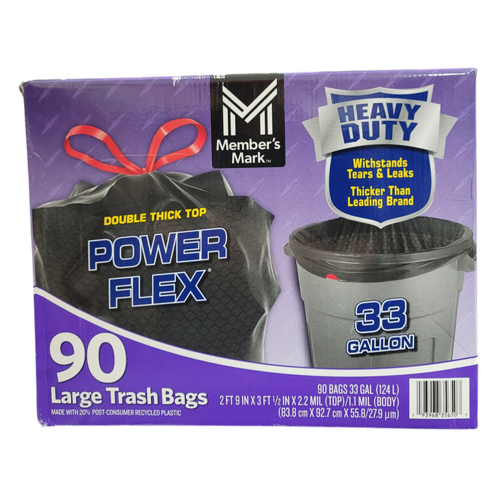 Member's Mark 33-Gallon Power Flex Drawstring Trash Bags 90 ct.