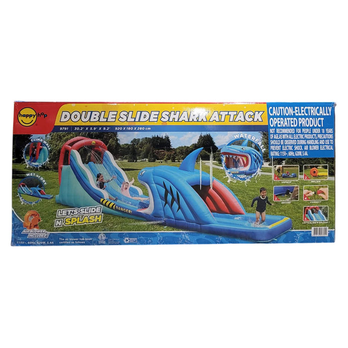 Happy Hop Shark Attack Double Slide Inflatable Water Slide