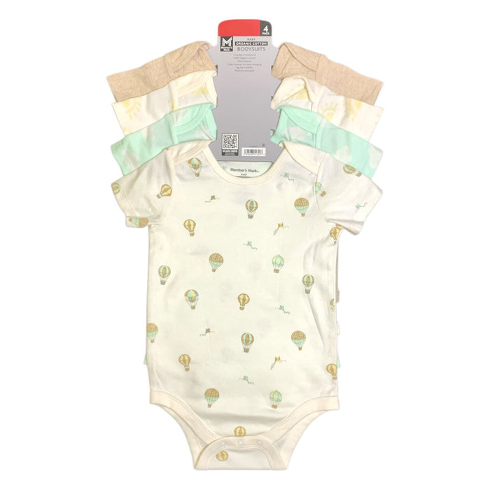 Member's Mark Baby's Organic Cotton Bodysuits, 4 Pack, Long Sleeve, Snap Closure