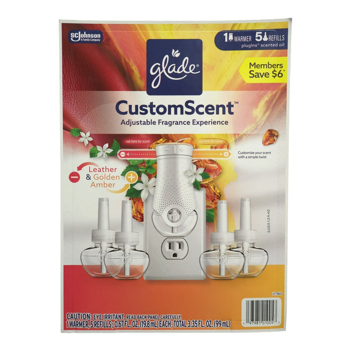 Glade PlugIns Scented Oils, Leather and Golden Amber, 1 Warmer/5 Refills