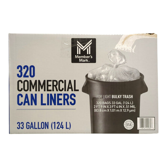 Member's Mark 33 Gallon Commercial Can Liners, Clear, 320 ct.