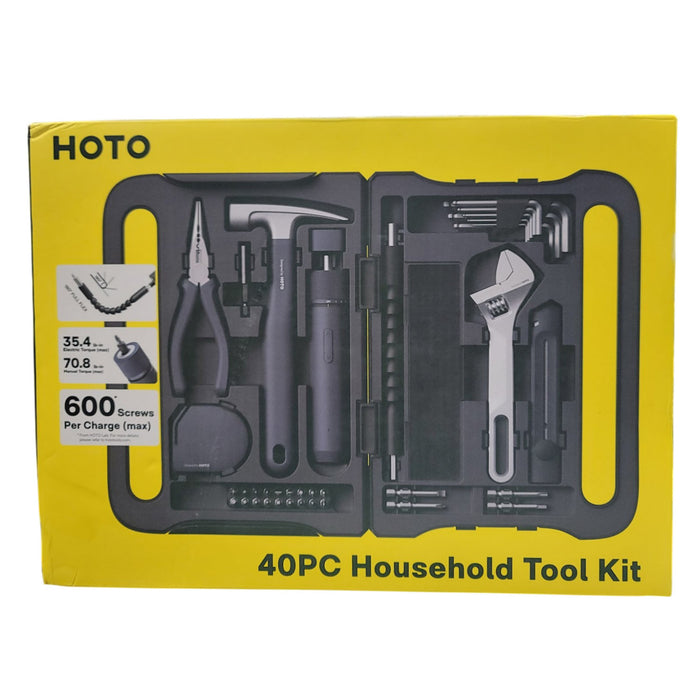 HOTO 40-Piece Household Tool Kit with Smart LED 3 Torque Electric Screwdriver