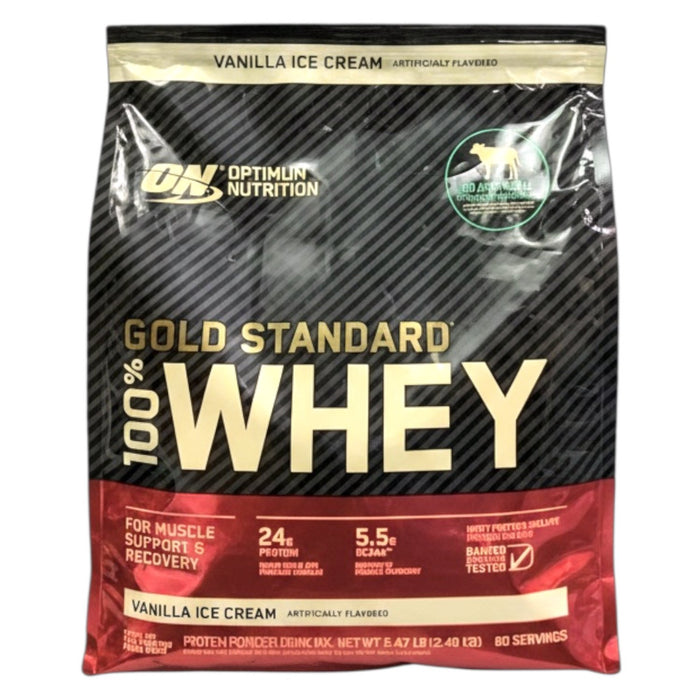 Optimum Nutrition Gold Standard 100% Whey, Vanilla Ice Cream Flavor, 5.47 lbs.