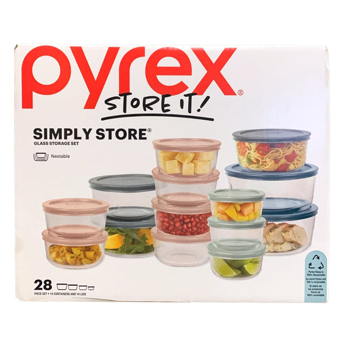 Pyrex Store It! Simply Store 28-Piece Glass Food Storage Set, Pastel Multicolor