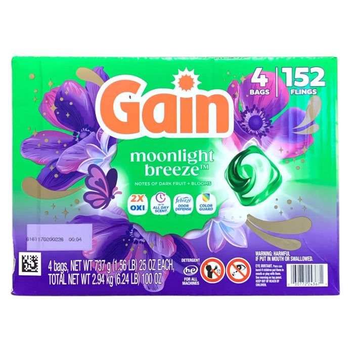 Gain Flings 4 in 1 Laundry Detergent Pacs, Moonlight Breeze, 152 ct.