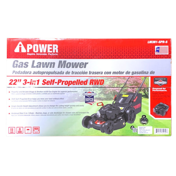 AiPower 22" 3-in-1 Self-Propelled RWD Gas Lawn Mower, LM3N1-SPR-S