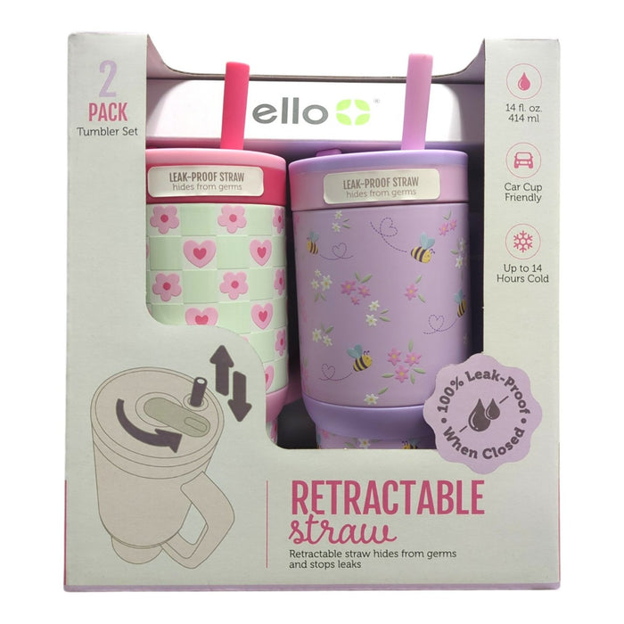 Ello Oasis 14oz Stainless Steel Kids Tumbler with Handle, 100% Leakproof, 2-Pack