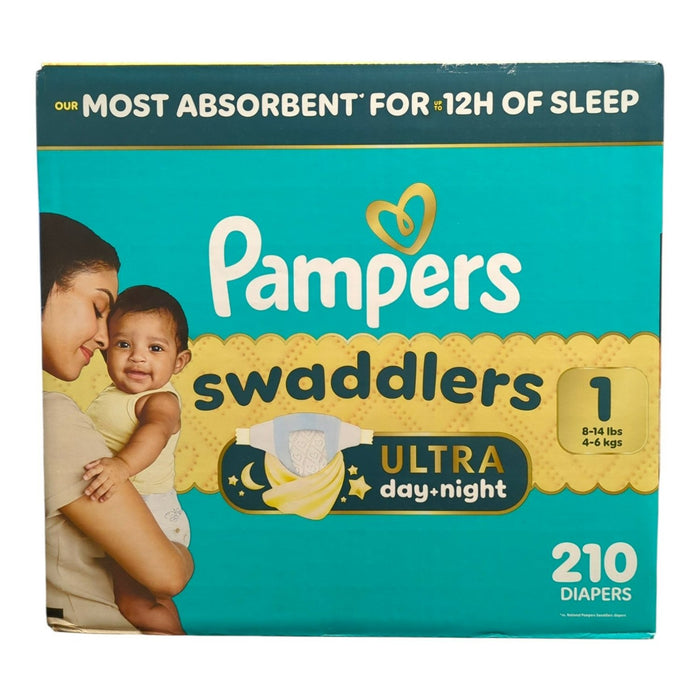 Pampers Swaddlers Ultra Day & Night Diapers, 210 Count, Size 1(8-14lbs)