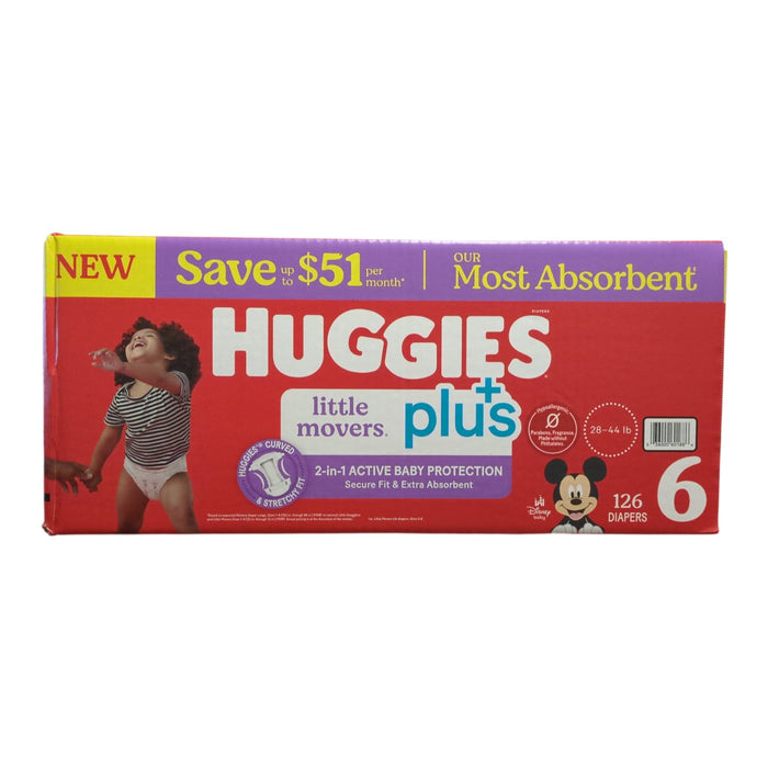 Huggies Little Movers Plus Baby Disposable Diapers, Size 6(28-44lbs), 126ct