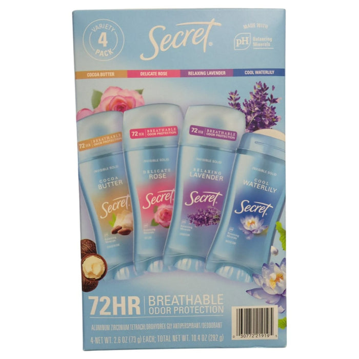 Secret Fresh Invisible Solid Antiperspirant Deodorant, Variety Pack, 2.6 oz, 4pk