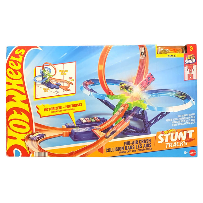 Hot Wheels Stunt Tracks Mid-Air Crash Playset with Die-Cast Toy Car & Motorized
