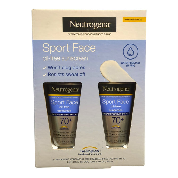 Neutrogena Sport Face Sunscreen, Oil-Free, 2.5 fl. oz., 2 Pack
