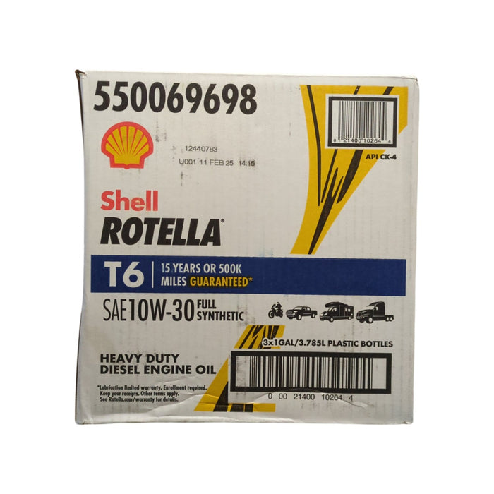 Shell Rotella T6 Full Synthetic 10W30 3-pack/1 Gallon Bottles
