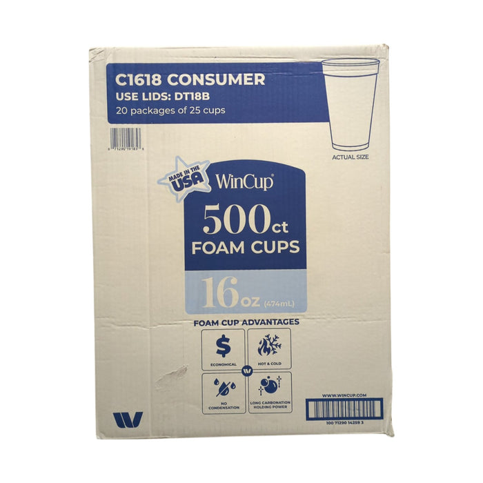 WinCup Foam Drink Cups, White, 16oz, 500ct