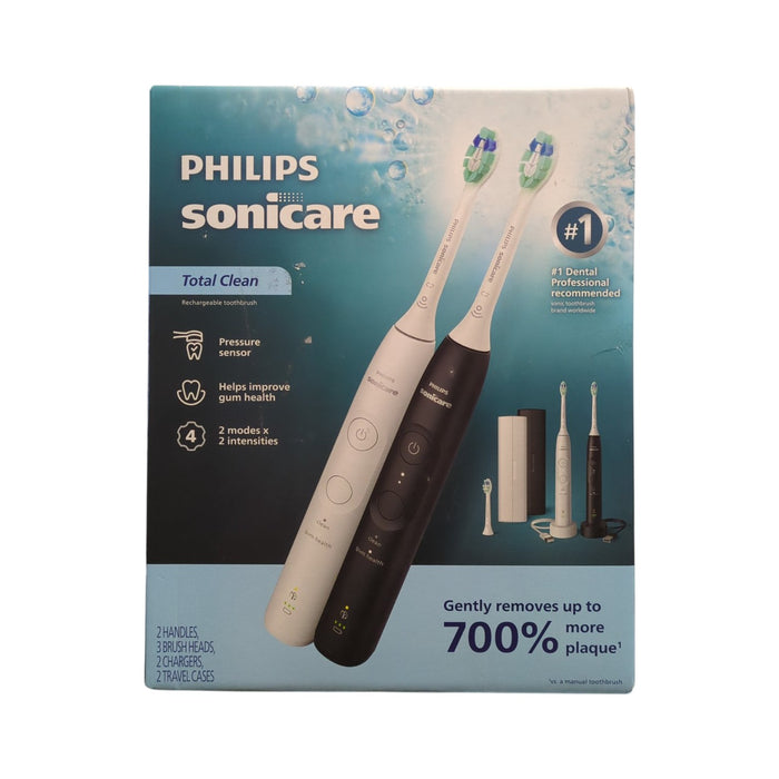 Philips Sonicare Total Clean Rechargeable Toothbrush, White and Black, 2 pk.