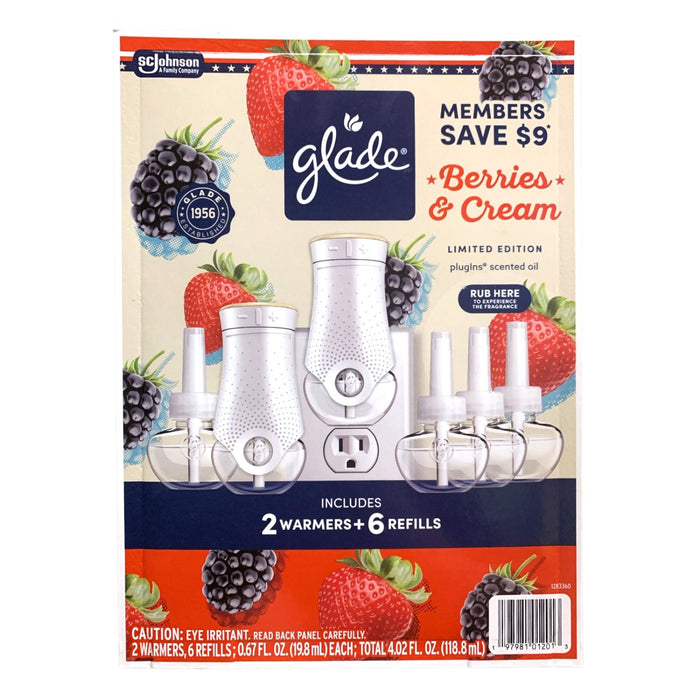 Glade PlugIns Scented Oil Air Freshener, Berries & Cream, 2 Warmers + 6 Refills