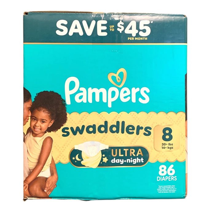 Pampers Swaddlers Ultra Day+Night Disposable Baby Diapers, Size 8 (30+lbs), 86ct