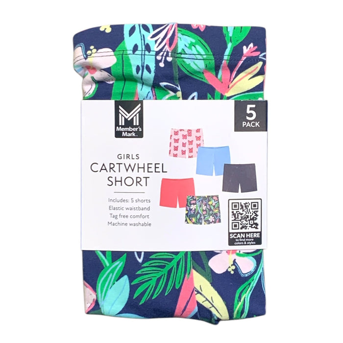 Member's Mark Girl's 5-Pack Cartwheel Short, Elastic Waistband, Tag-Free