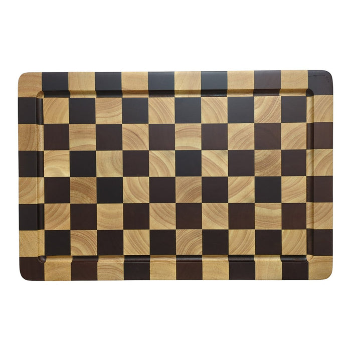 End Grain Checkered FSC Rubberwood Deep Juice Grooved Cutting Board