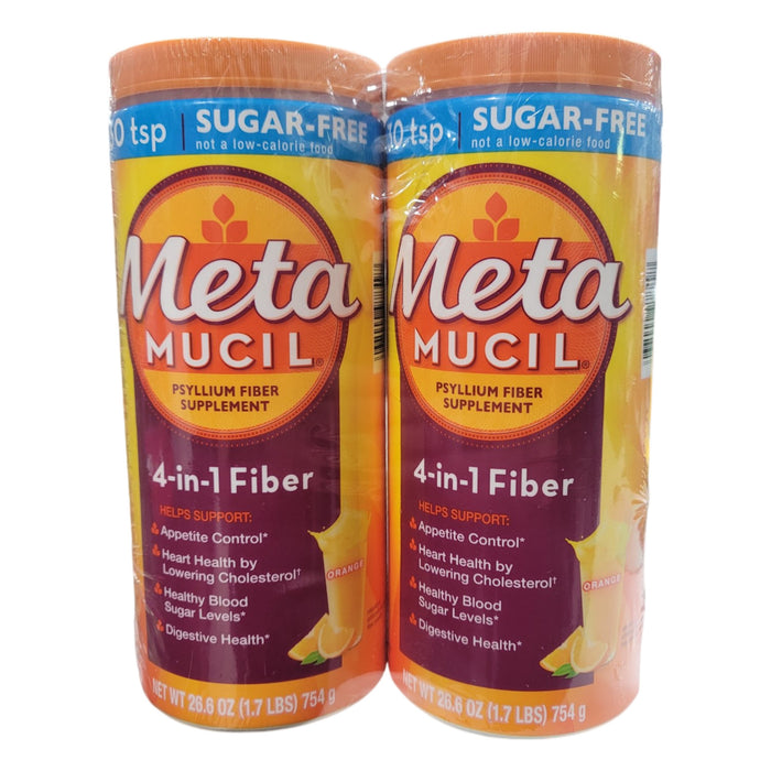 Metamucil Psyllium 4in1 Fiber Sugar-Free Powder, Orange, 26.6 oz., 2 pk.