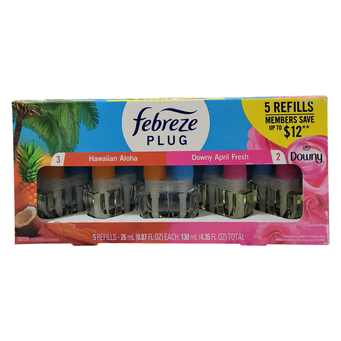 Febreze Plug Air Freshener, Hawaiian Aloha, Downy April Fresh, 5 refills, 4.35oz