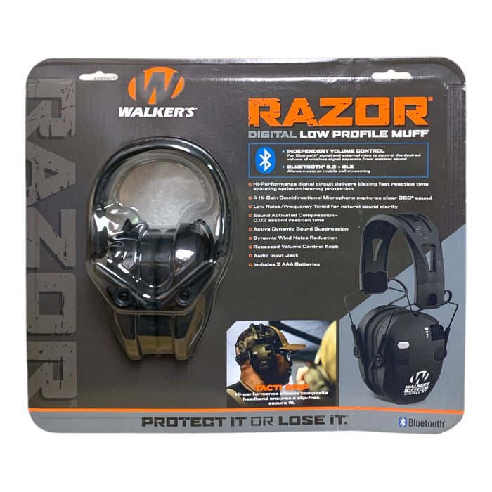 Walker's Razor Digital BT Low Profile Muff with Tacti-Grip Headband, Black