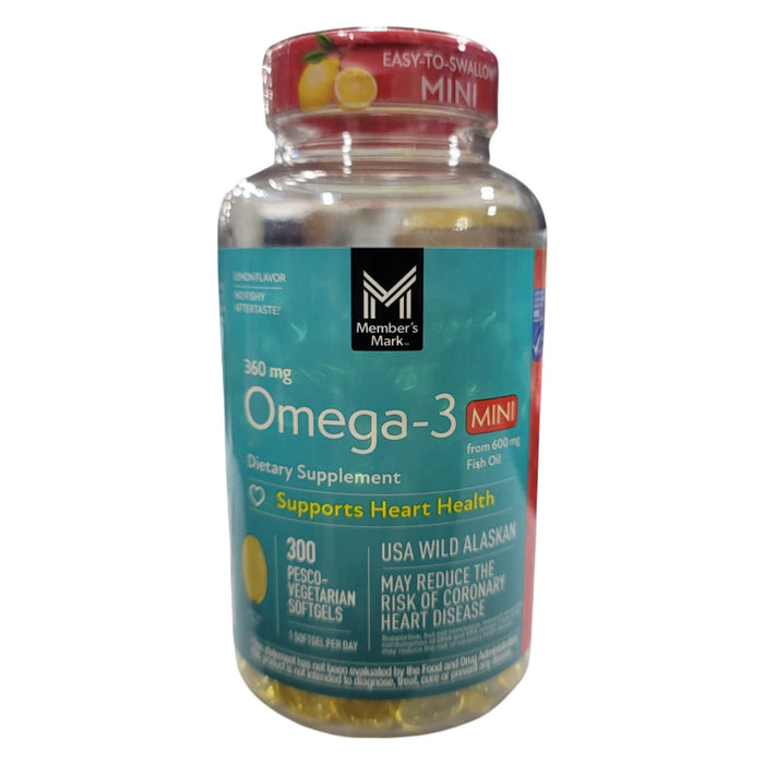 Member's Mark 360mg Omega-3 from Fish Oil MINI Softgels, 300 ct.