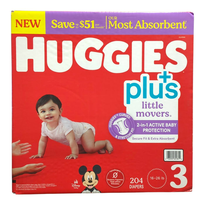 Huggies Little Movers Plus Baby Diapers, 204ct, Size 3(16-26 lbs)