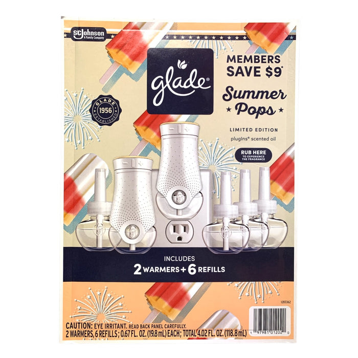 Glade PlugIns Scented Oil Air Freshener, Summer Pops, 2 Warmers + 6 Refills