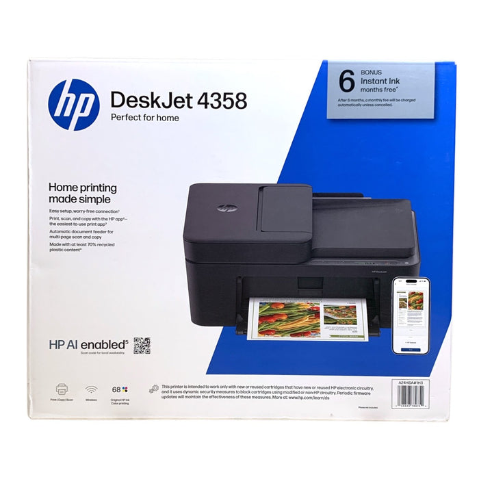HP DeskJet 4358 All-in-One Color Printer - Print, Copy & Scan