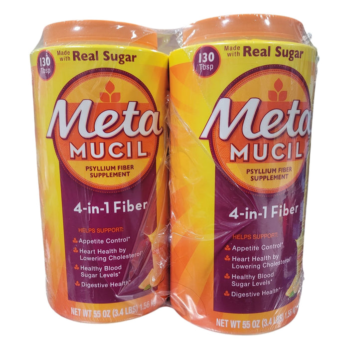 Metamucil Psyllium 4in1 Fiber Supplement Powder, Orange, 55 oz., 2 pk.