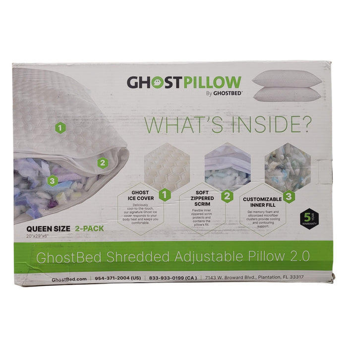 GhostBed 2-Pack Shredded Adjustable Memory Foam Adjustable Pillows, Queen