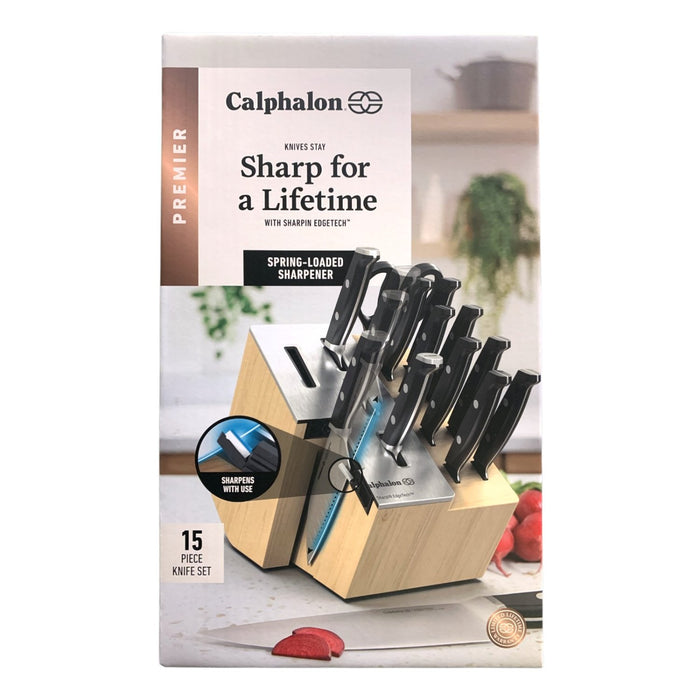 Premier by Calphalon 15-Piece Knife Set with SharpIN Edgetech Sharpening Block