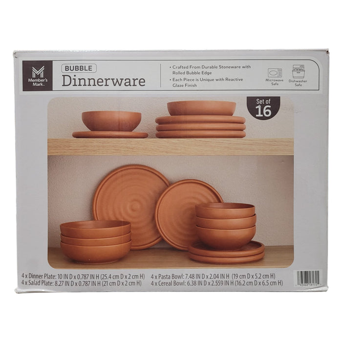 Member's Mark 16-Piece Bubble Reactive Modern Complete Dinnerware Set, Orange