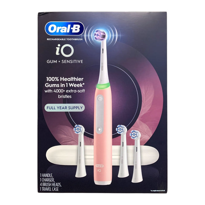 Oral B iO Series Gum + Sensitive Rechargeable Toothbrush, 4 Brush Heads, Pink