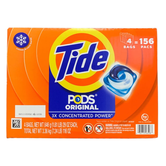 Tide PODS Concentrated Laundry Detergent PODS, Original Scent, 4-Pack, 156 Pacs