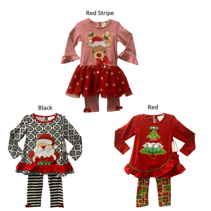 Emily Rose Girls' Cute Long Sleeve Christmas Holiday Skirt & Leggings, 2 Pc Set