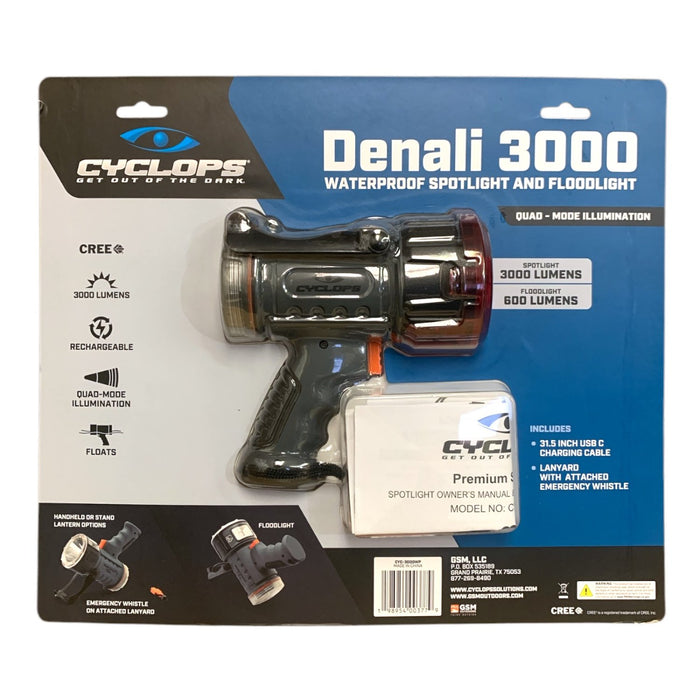 Cyclops Denali 3000 Lumen Waterproof Spotlight and Floodlight and Power Bank