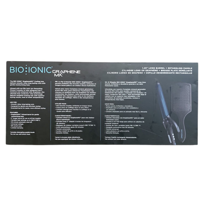 Bio Ionic Graphene Mx 1.25" Long Barrel Curling Iron and Detangling Paddle